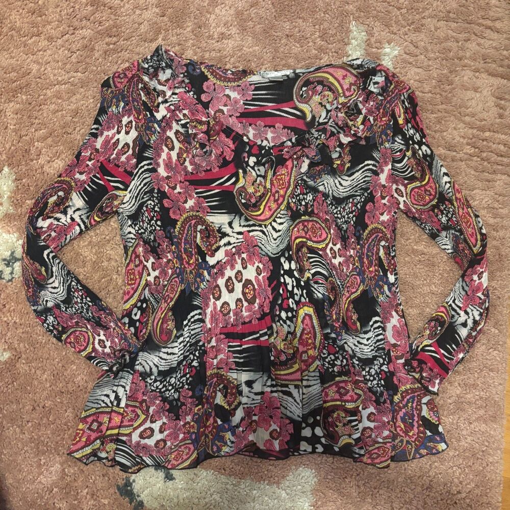 Vintage Alberto Makali Sz 1X Crinkled Stretch Art-to-Wear Funky V-Neck Sheer Top - Picture 2 of 7